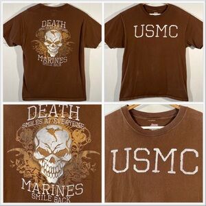 USMC United States Marine Corps Death Smile Back Skull T Shirt Sz Medium VTG Y2K